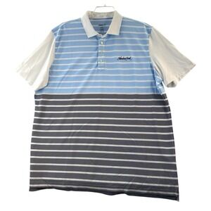 Johnnie-O Polo Shirt Mens XXL Blue/White/Grey Striped Short Sleeve Shadow Creek